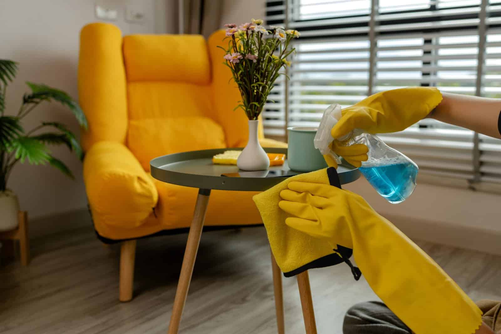 Professional cleaner carefully cleaning a commercial space